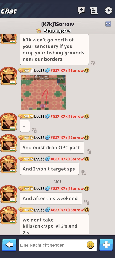 Direct chat message from K7K describing conditions and targets